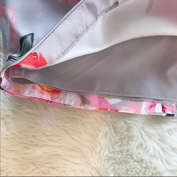 ELIZA J Mikado Floral Print Cocktail Dress Spaghetti Strap Gray Pink Size 8 New - Picture 7 of 14